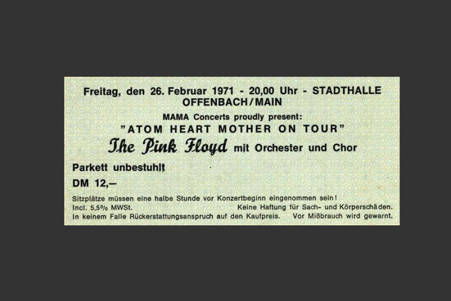 1971 Pink Floyd Offenbach Ticket