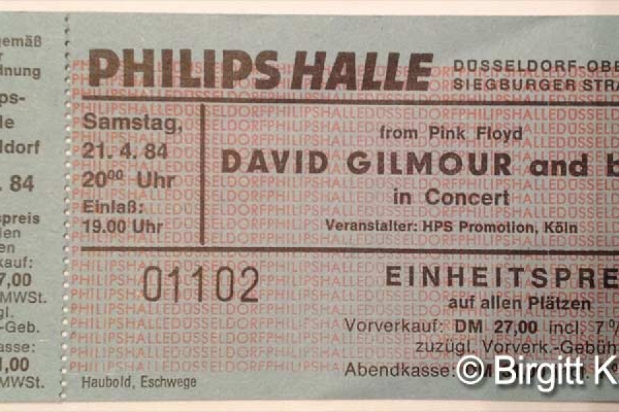1984 David Gilmour D&uuml;sseldorf Ticket