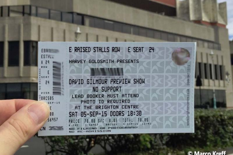 David Gilmour 2015 Brighton Ticket