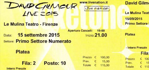 David Gilmour 15.9.2015 Florenz Ticket
