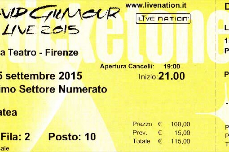 David Gilmour 2015 Florenz, Ticket